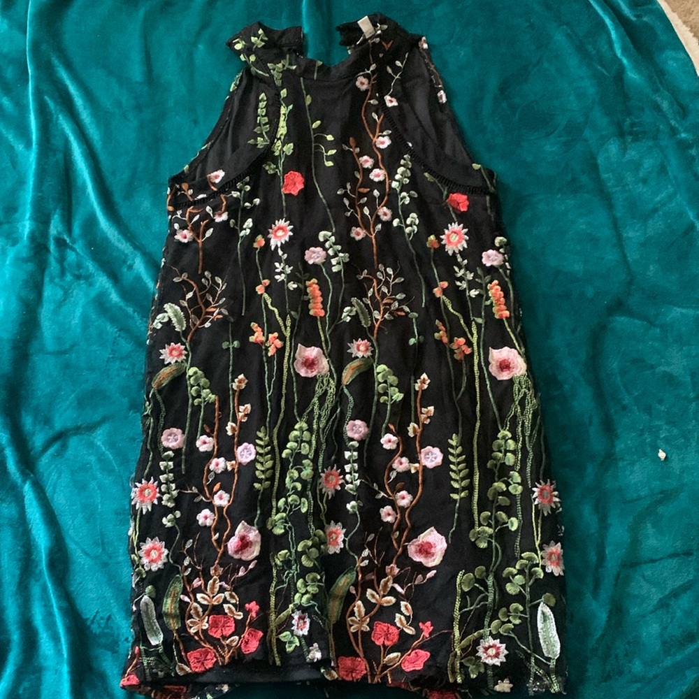 Floral Embroidered Black Dress